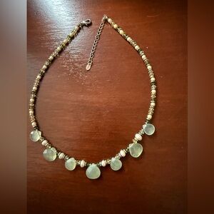Elegant Necklace with Pale Green stones Gold and Cream Beaded Accents 16"